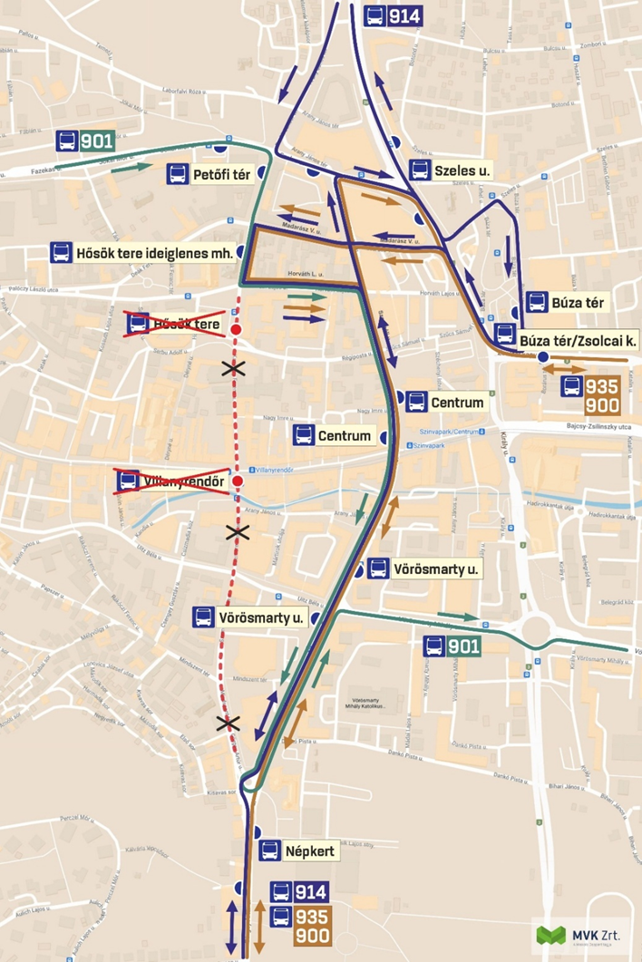 autóbuszok terelt útvonala 2